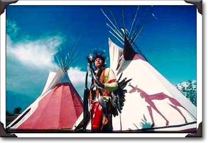 Apache warrior and teepees, Oklahoma Apache warrior and teepees, Oklahoma