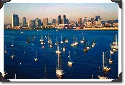 Anchored boats and skyline from Coronado Bridge Anchored boats and skyline from Coronado Bridge