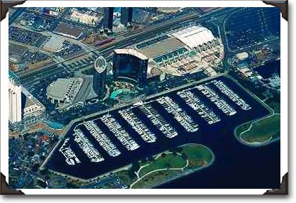 Aerial view of Convention Center and marina Aerial view of Convention Center and marina