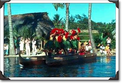 Dancers on boat at Polynesian Cultural Center, Oahu Dancers on boat at Polynesian Cultural Center, Oahu