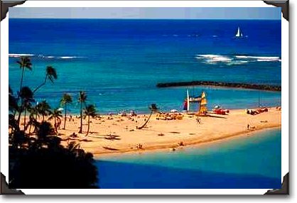 Reef on the beach extending out from Outrigger Hotel Reef on the beach extending out from Outrigger Hotel