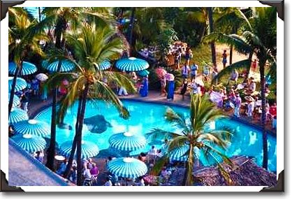 Senior citizens partying around the Outrigger Hotel pool Senior citizens partying around the Outrigger Hotel pool