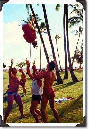 Young gymnasts practice routines, Waikiki Beach Young gymnasts practice routines, Waikiki Beach