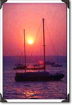 Sunset on sailboats, San Diego Harbor, California Sunset on sailboats, San Diego Harbor, California