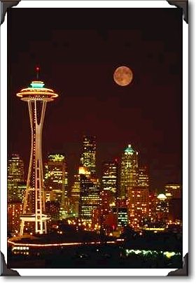 Space Needle and full moon, Seattle, Washington Space Needle and full moon, Seattle, Washington