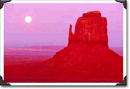 Sunset and moonrise at Mitten Butte, Monument Valley Sunset and moonrise at Mitten Butte, Monument Valley