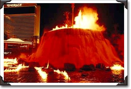 Colorful volcanic eruption, Mirage Hotel, Las Vegas Colorful volcanic eruption, Mirage Hotel, Las Vegas