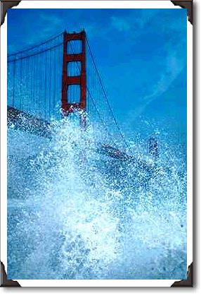 San Francisco Bridge under spray, California San Francisco Bridge under spray, California