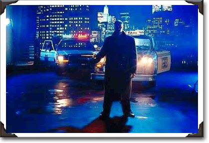 New York City skyline, man with gun in hand New York City skyline, man with gun in hand