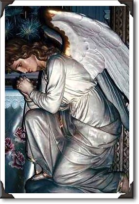 Angel prays at altar of chapel, San Francisco, California Angel prays at altar of chapel, San Francisco, California