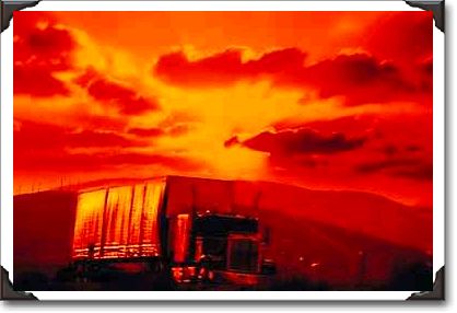 Semi-truck and sunset, California Semi-truck and sunset, California
