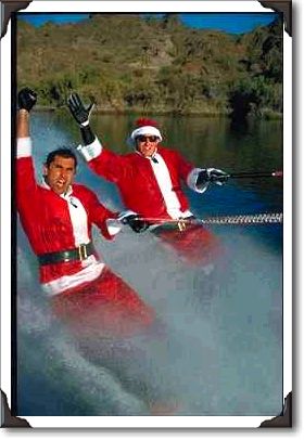 Barefoot skiing Santas, Colorado River, Arizona Barefoot skiing Santas, Colorado River, Arizona