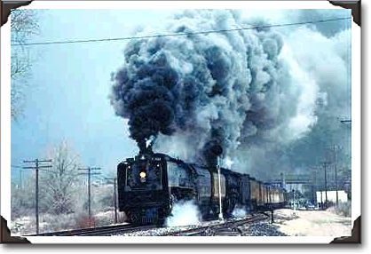 Union Pacific, No. 844 and No. 3985, departing Winnemucca, Nevada Union Pacific, No. 844 and No. 3985, departing Winnemucca, Nevada
