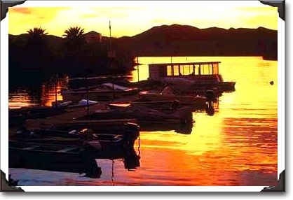 Sunset over boat dock at Fisher's Landing, lower Colorado River Sunset over boat dock at Fisher's Landing, lower Colorado River