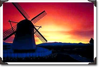 Windmill silhouette with mountains, Skagit Valley, Washington State Windmill silhouette with mountains, Skagit Valley, Washington State