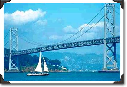 Oakland Bay Bridge with sailboat, San Francisco, California Oakland Bay Bridge with sailboat, San Francisco, California