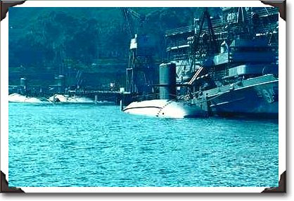 Three nuclear powered attack boats, Ballast Point Sub Base, San Diego Three nuclear powered attack boats, Ballast Point Sub Base, San Diego