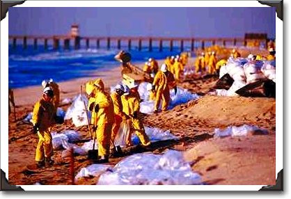 Oil spill clean up, Huntington Beach, California Oil spill clean up, Huntington Beach, California