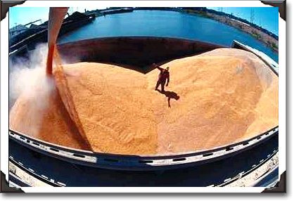 Barge being loaded with grain on Mississippi River in Dubuque, Iowa Barge being loaded with grain on Mississippi River in Dubuque, Iowa