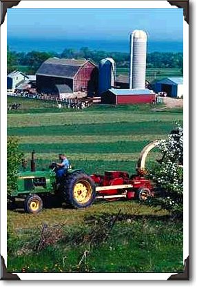 Richard plows hay on his farm, Wisconsin Richard plows hay on his farm, Wisconsin