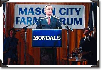 Walter Mondale speaking at a Farmer's Forum in Mason City, Iowa Walter Mondale speaking at a Farmer's Forum in Mason City, Iowa
