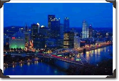 Pittsburgh at dusk, across the Monongahela River, Pennsylvania Pittsburgh at dusk, across the Monongahela River, Pennsylvania