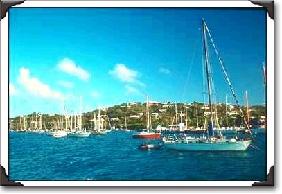 Sailboats at anchor in Megans Bay, St. Thomas Sailboats at anchor in Megans Bay, St. Thomas
