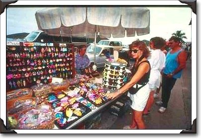 Sidewalk vendor and shoppers, Charlotte Amalie, St. Thomas Sidewalk vendor and shoppers, Charlotte Amalie, St. Thomas