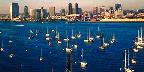 Anchored boats and skyline from Coronado Bridge