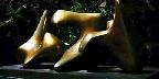 Bronze statue, three-piece reclining figure by Moore