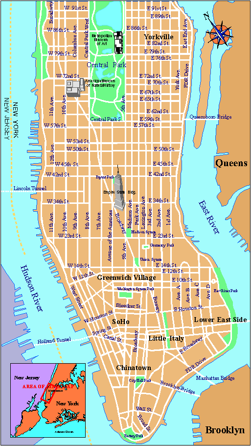 Manhattan Map, New York Manhattan Map, New York