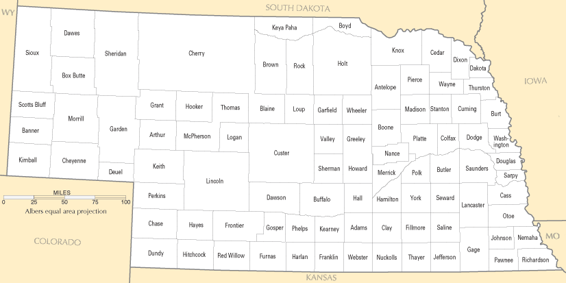 Nebraska Counties Map Nebraska Counties Map