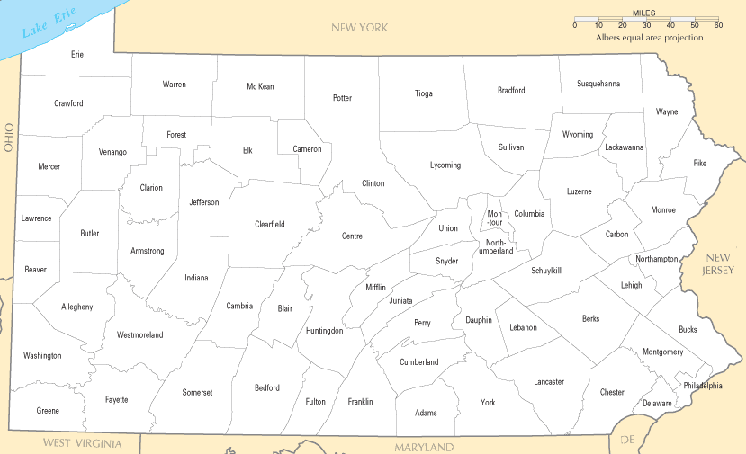 Pennsylvania Counties Map Pennsylvania Counties Map