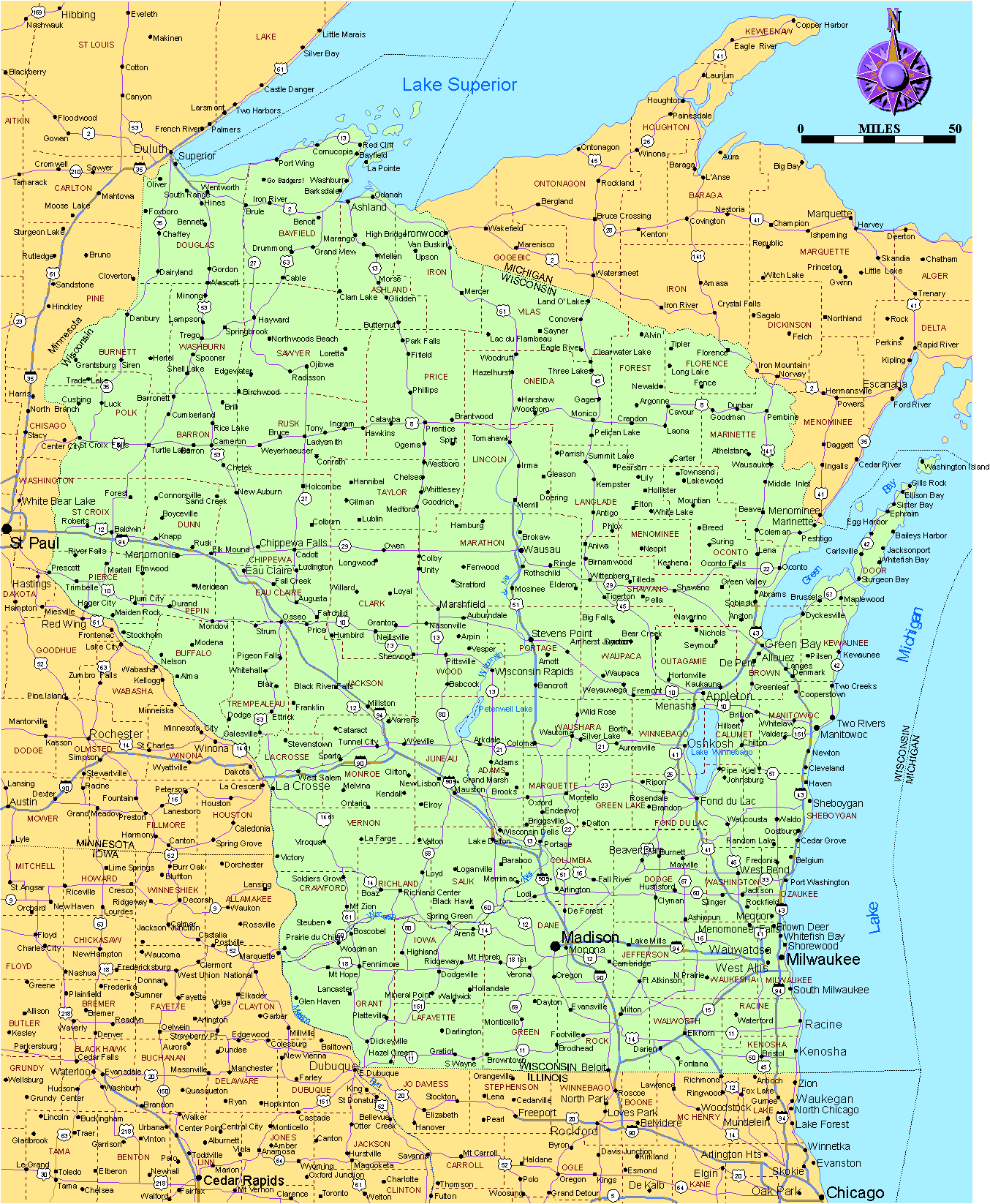 Wisconsin (large) Map Wisconsin (large) Map